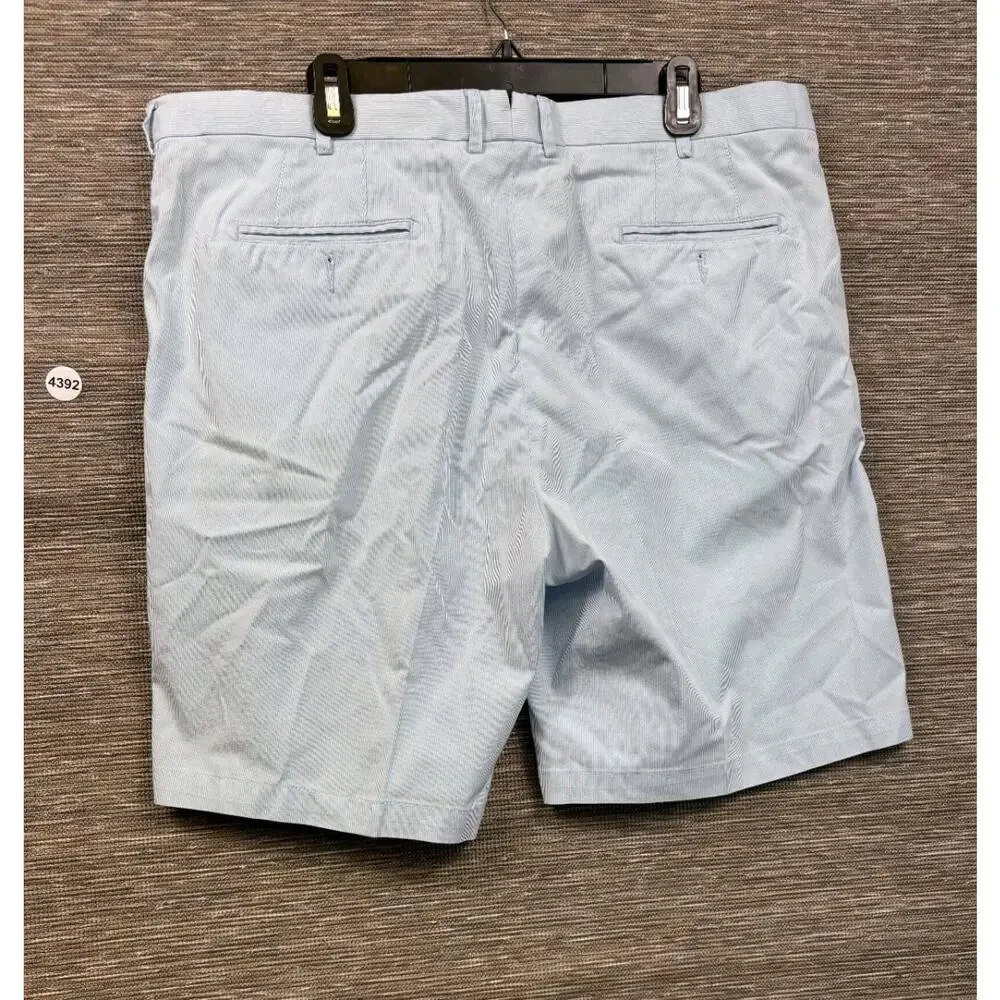 Peter Millar Men’s Seersucker Flat Front Shorts Size 40 Blue White Pinstripe